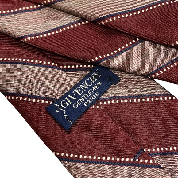 VTG Givenchy Gentlemen Paris Burgundy Stripe Men's Tie 100% Polyester - Picture 4 of 9